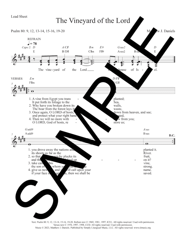 Sample Psalm 80 The Vineyard of the Lord Daniels Lead Sheet1